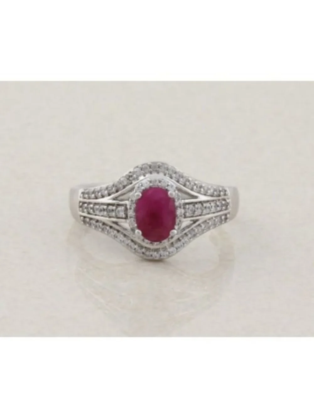 Sterling Silver Niassa Ruby and White Zircon Ring Size 9